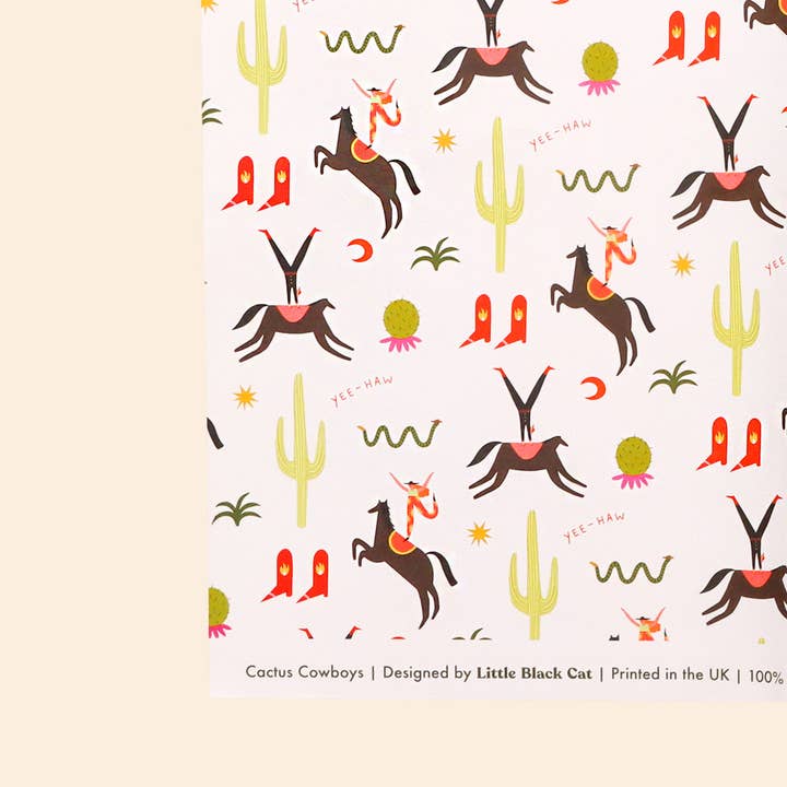 Little Black Cat Illustrated Goods - Wholesale Flat Wrap - Cactus Cowboys Wrapping Paper Sheets | Western Gift Wrap