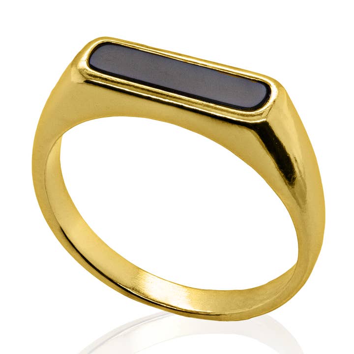 Gold Vermeil Black Onyx Slim Signet Ring for wholesale by Aurora Jewels
