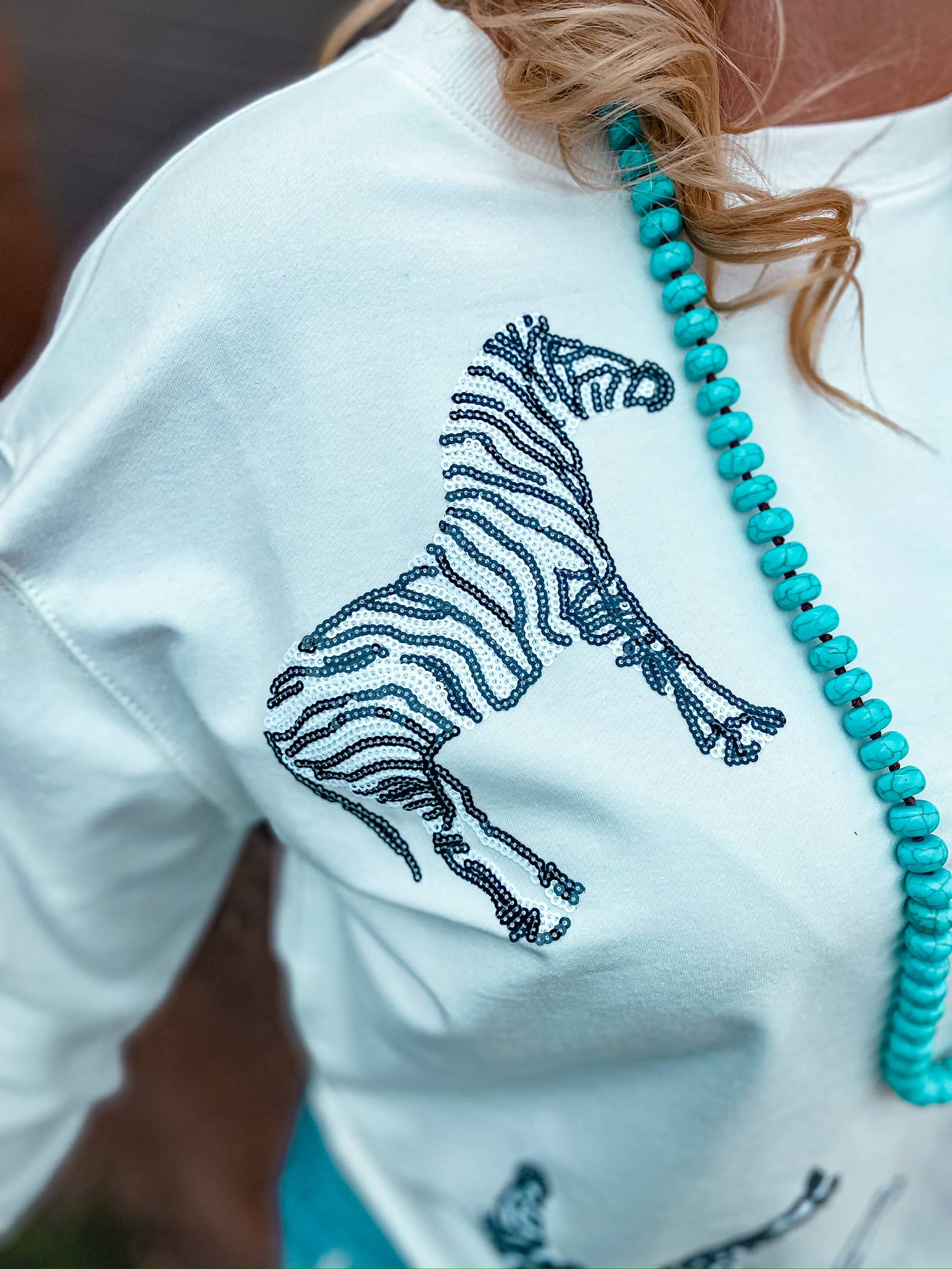 White MK213 - Blurred Lines Sequin Embroidery Zebra Sweatshirt for wholesale on Faire5