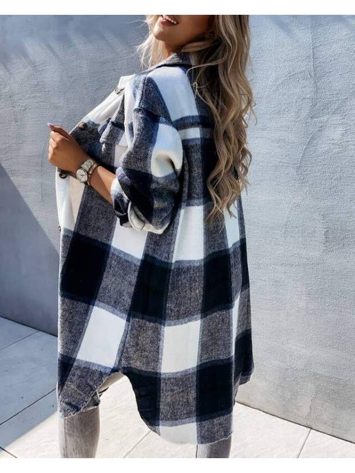 Queen Fashion - Wholesale Shirt Jacket/Shacket - Women's - plaid flap detail drop shoulder button up shacket