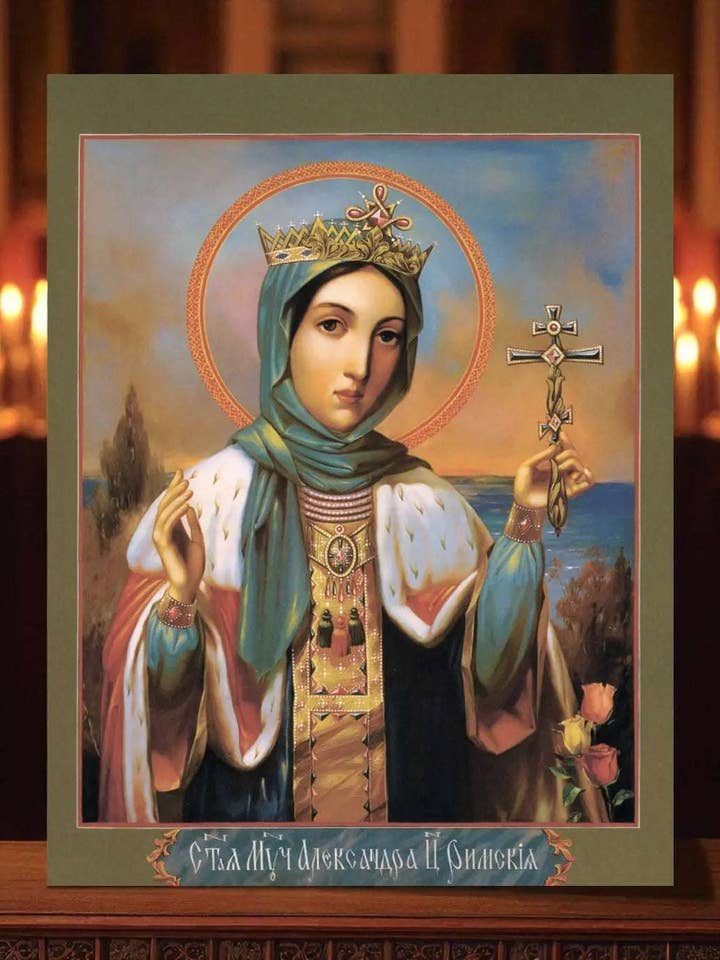 Heilige Alexandra Kaiserin von Rom Ehefrau von Diokletian Christliche Märtyrerin Handgemachte Orthodoxe Holzikone für den Großhandel von Iconsofsaints