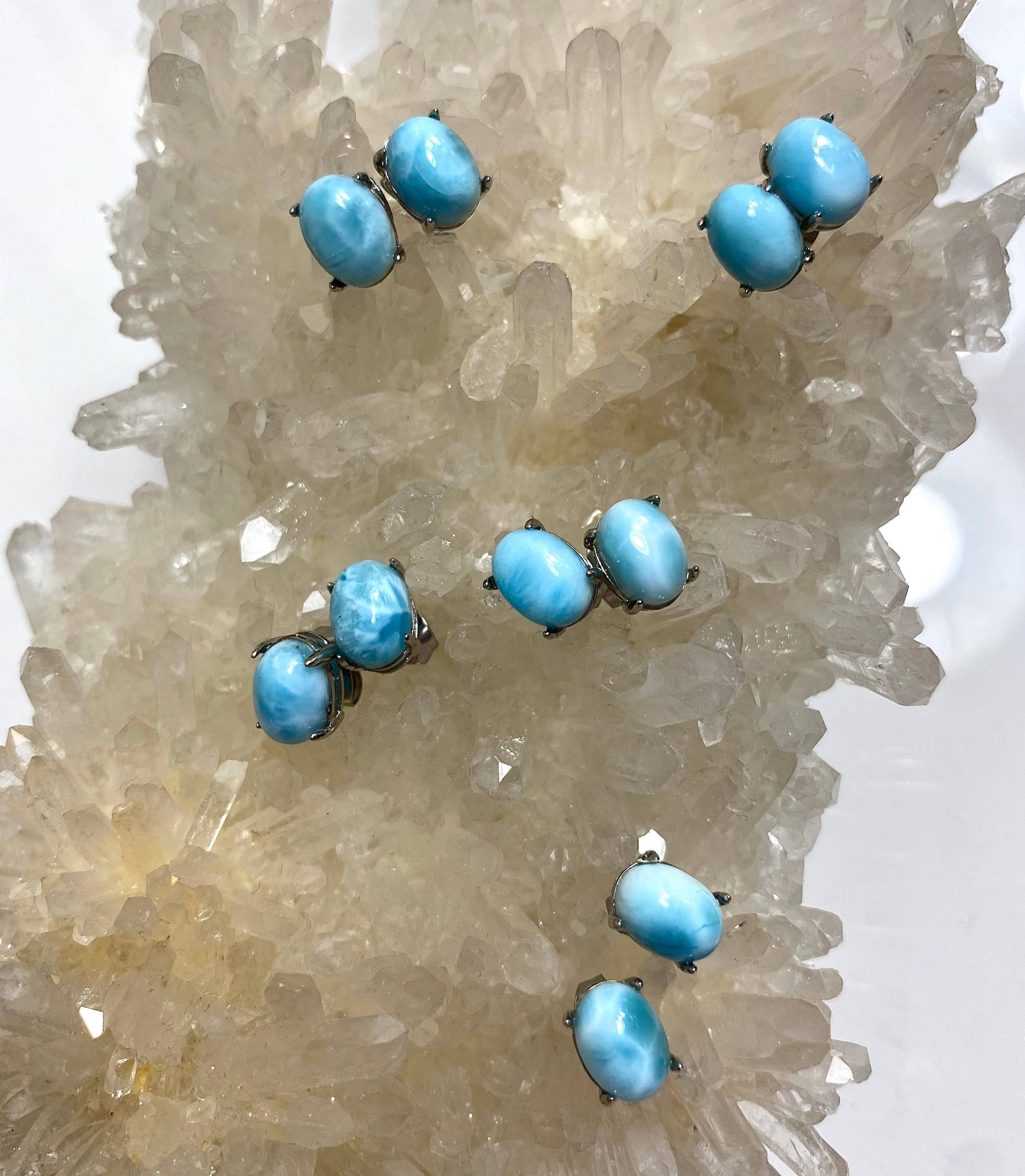 KayleeNYC - Wholesale Stud/Post Earrings - Natural Larimar Sterling Silver(925) Earring Studs 6x8mm2