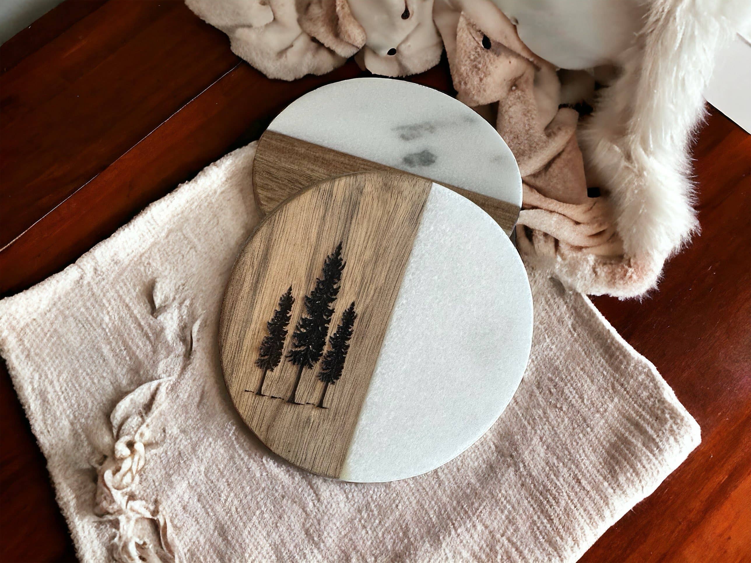 MT ENGRAVED - Venta al por mayor Posavasos - Posavasos de mármol grabado con diseño de árboles