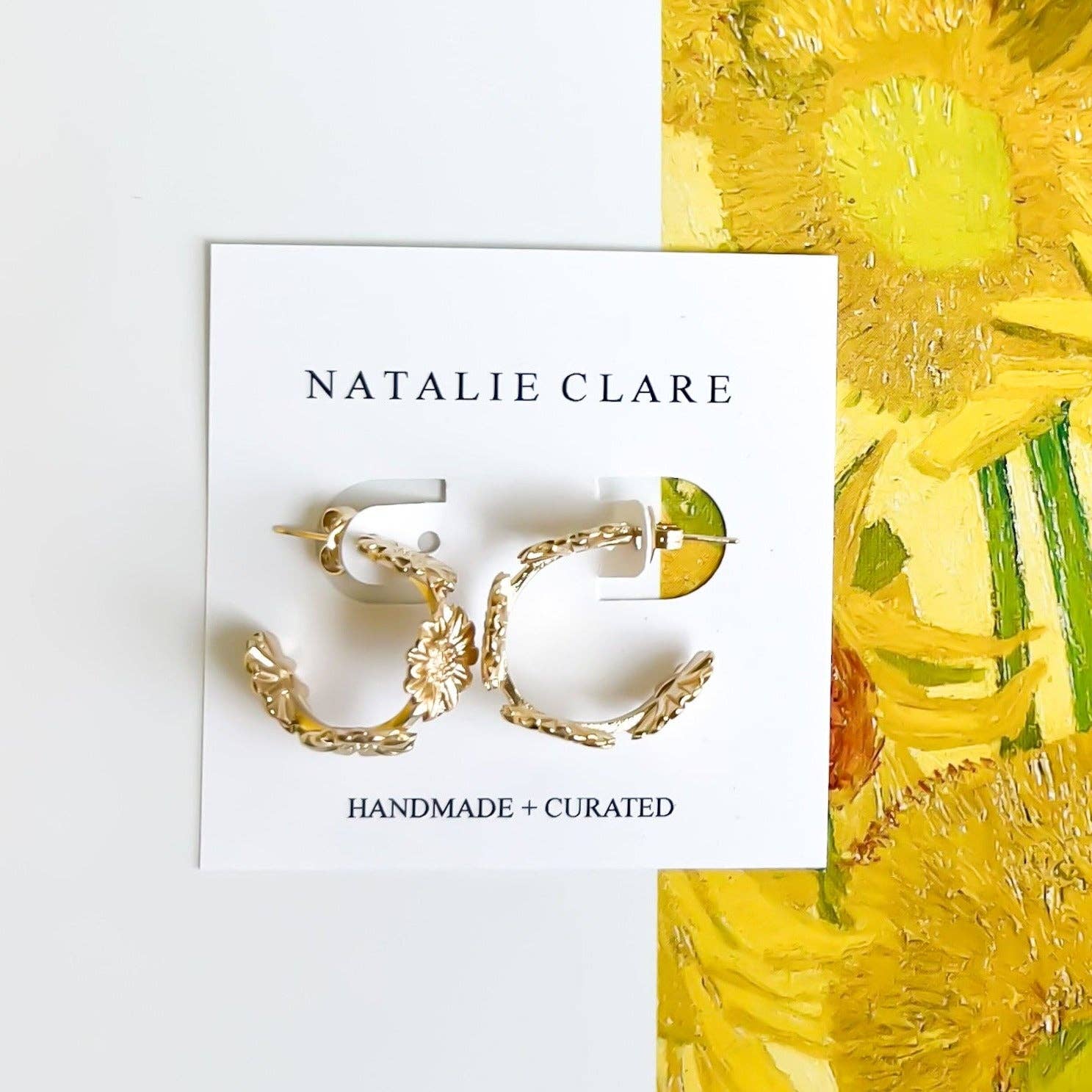 Natalie Clare Collections - Wholesale Hoop Earrings - Van Gogh Sunflower Hoop Earrings4