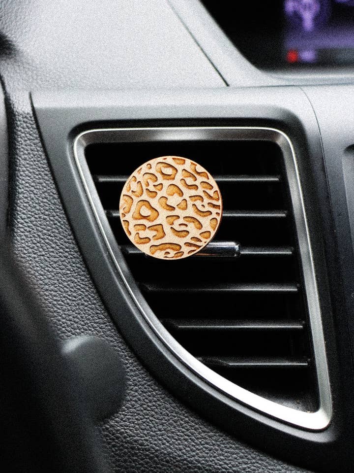 Cheetah Print Wood Essential Oil Air Vent Diffuser for wholesale by DayCrafter