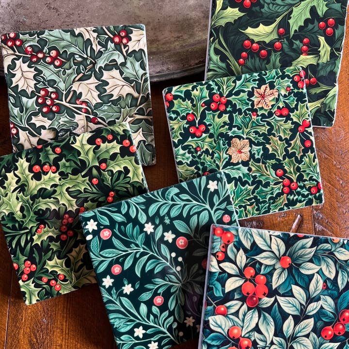 The Painted Lily - Wholesale Coasters - Holiday Holly stone coasters - case of 60