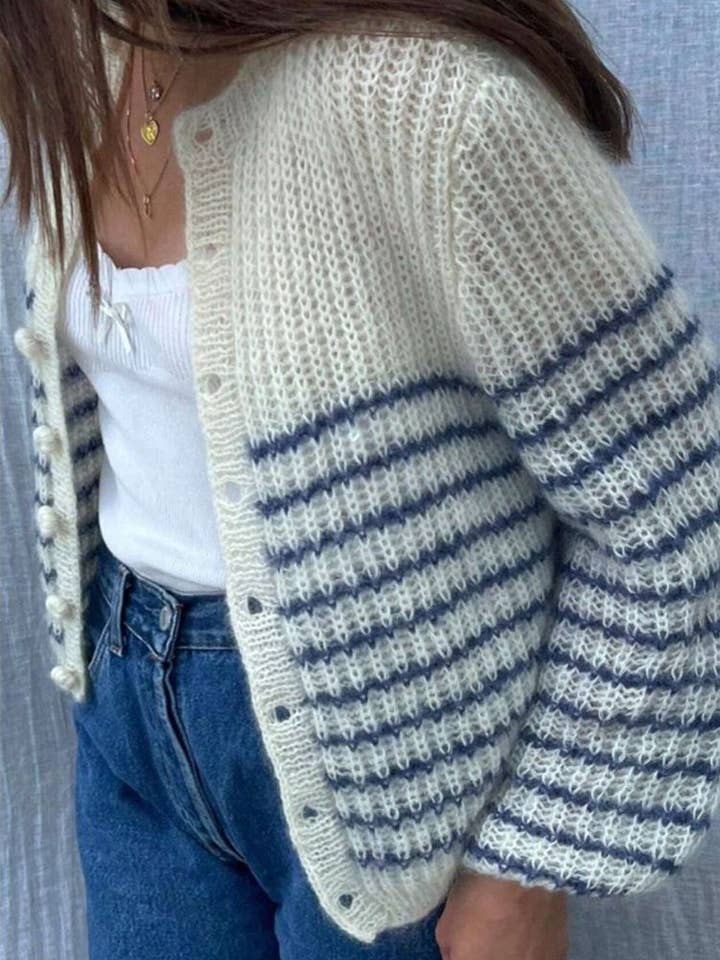 Retro Colorblock Pinstripe Knitted Cardigan for wholesale by Rosa Clothing