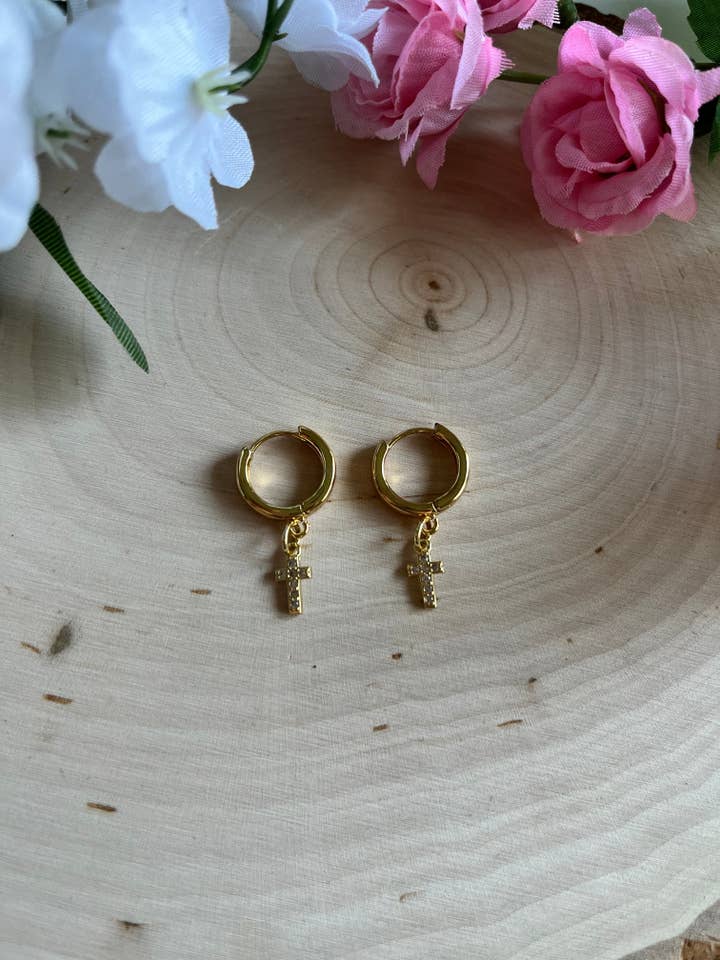 Valentine's Day Gold Earrings 18K Cross Christian Jewelry for wholesale by Saved By Christ Design