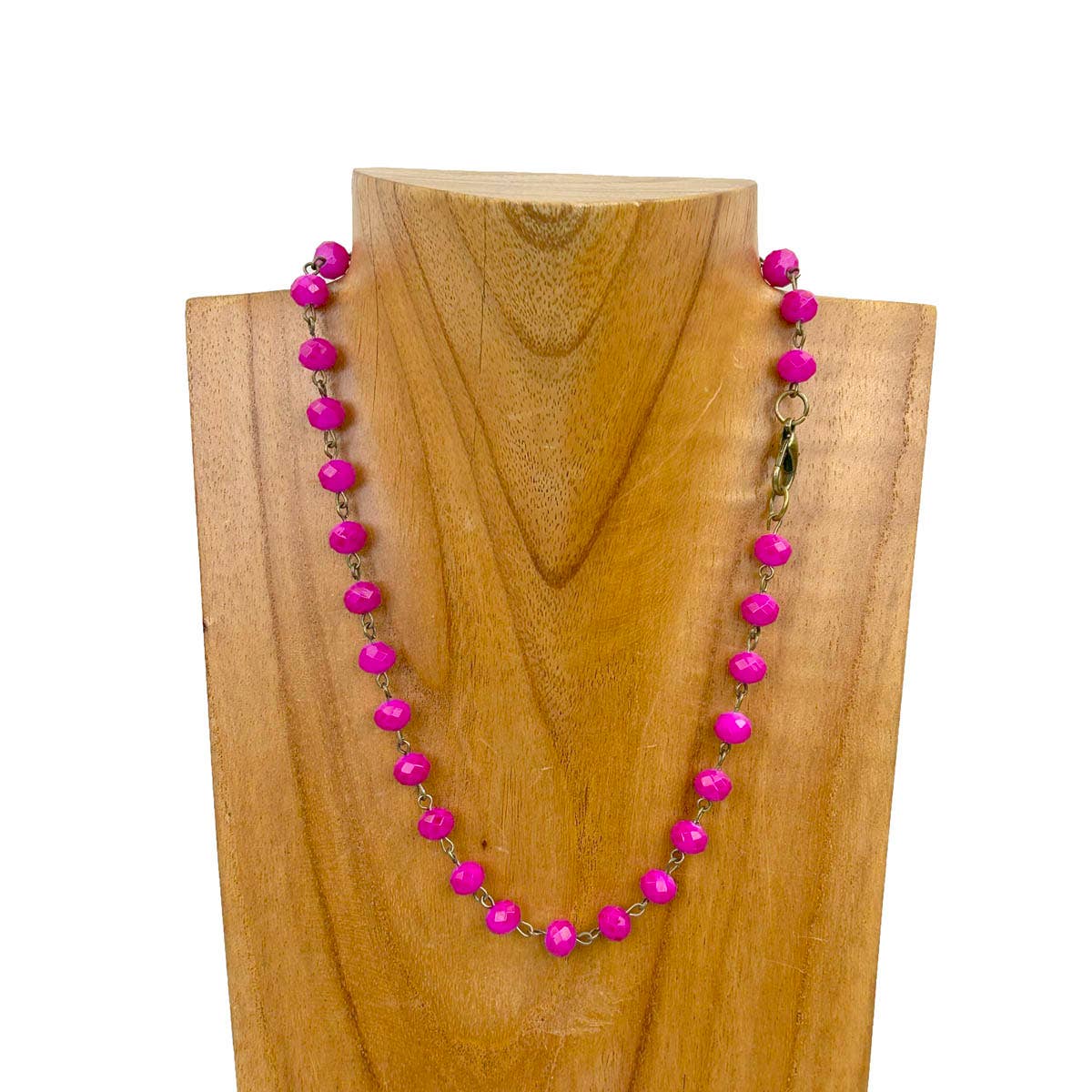 Western Elite Jewelry - Wholesale Beaded/Pearl Necklace - NKZ231116-48                17 Inches copper metal chain with green face cut crystal beads Necklace2