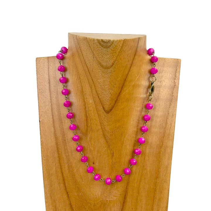 Western Elite Jewelry - Wholesale Beaded/Pearl Necklace - NKZ231116-48 17 Inches copper metal chain with green face cut crystal beads Necklace2