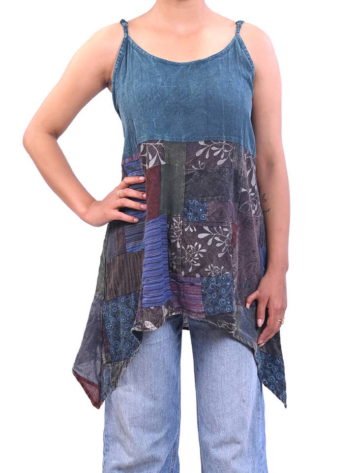 Boho Patchwork Handkerchief Hem Tank Top for wholesale by The Collection Royal / Royal Handicrafts