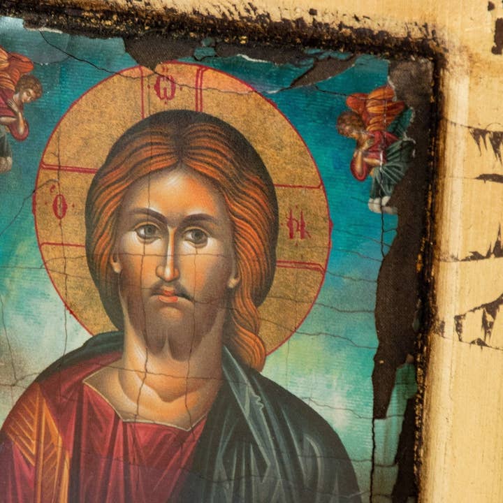 Icona di Gesù Cristo, icona greco-ortodossa fatta a mano di nostro Signore, arte bizantina da appendere alla parete, icona su tela con placca in legno a foglia d'oro, regalo di nozze per la vendita all'ingrosso da parte di TheHolyArt