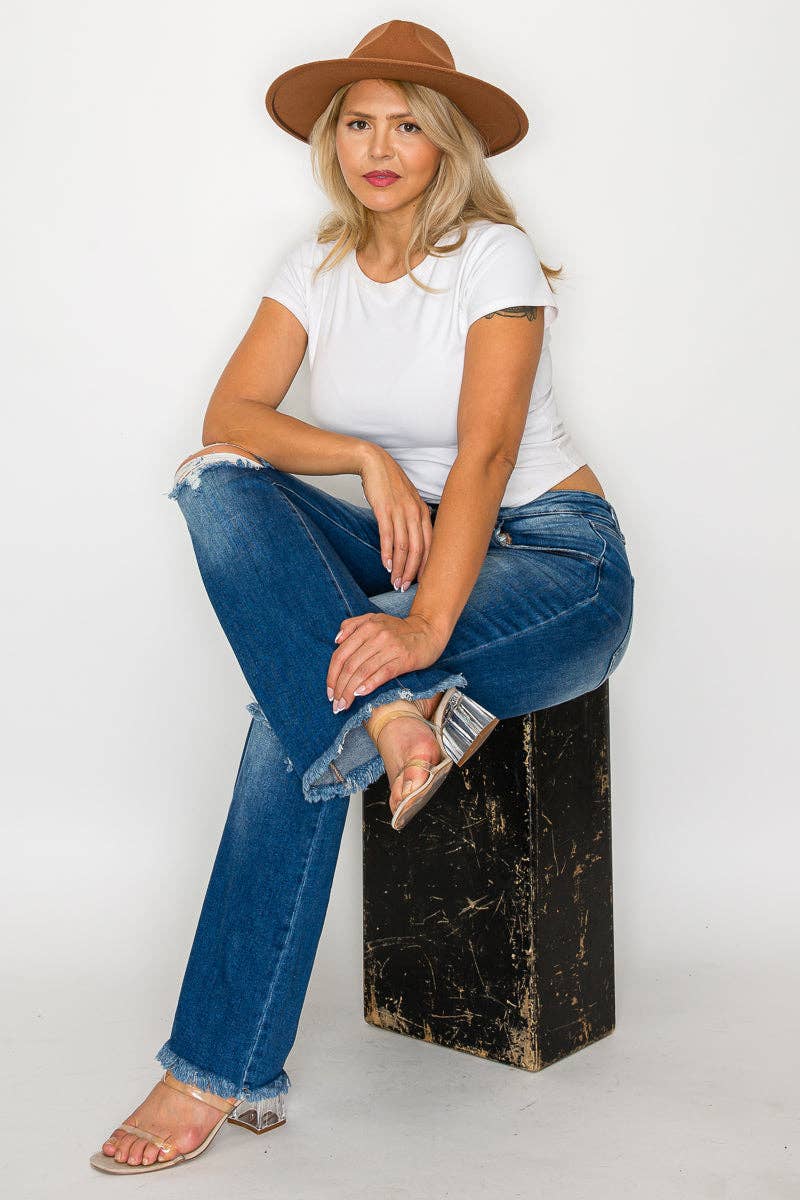 Azul PANTALÓN DE CAMPANA DE TIRO ALTO TALLA GRANDE # BT5005X de venta al por mayor en Faire12