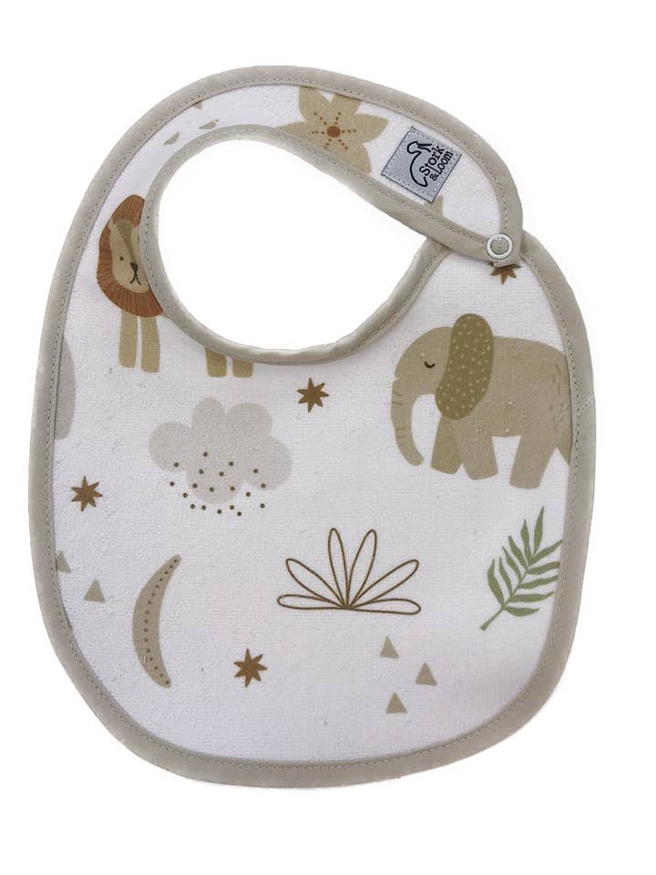 Safari Print Classic Bib for wholesale by Stork and Loom