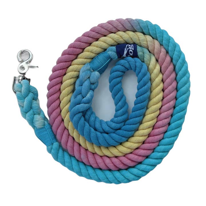 Ombré Cotton Rope Dog Leash - Blue to Yellow to Red to lt Bl for wholesale by Sun Dog