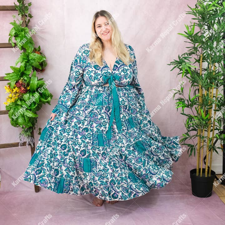 Karma Nepal Crafts - Wholesale Top & Skirt Set - Women's - Flowy Whimsical Skirt with Ruffle Sleeve Top