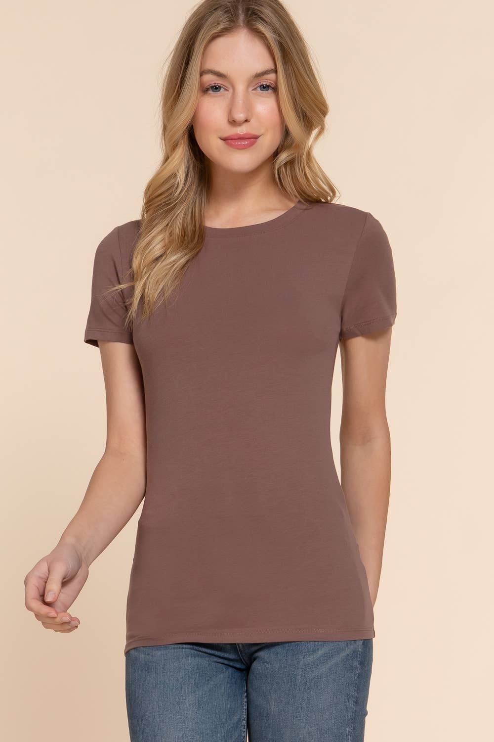 Active Basic | Active USA - Vente T-shirt – femme - Top en jersey de coton et élasthanne à manches courtes et col rond7
