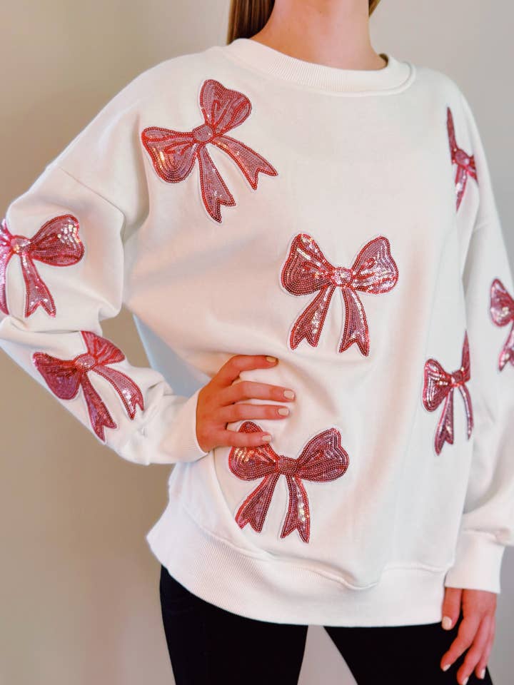 Ellison+Young - Wholesale Sweatshirt - Women's - Sparkly Bow Patch Sweatshirt5