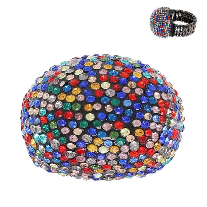 SP Sophia Collection - Wholesale Cocktail/Statement Ring - Crystal Rhinestone Pave Dome Stretch Ring8