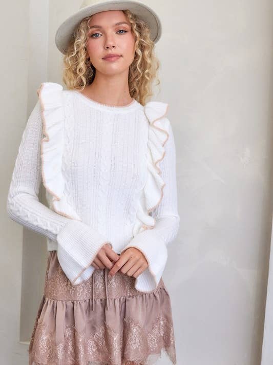 Pull à volants en tricot torsadé pour la vente par ILLA ILLA