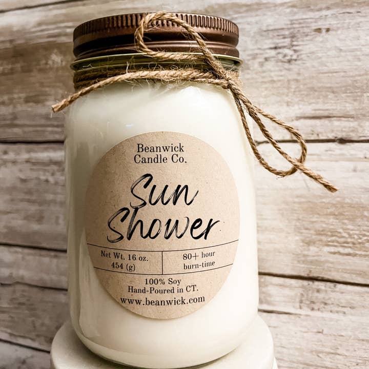 SUN SHOWER Sojaljus i Mason Jar Unik gåva för wholesale av Beanwick Candle Co.