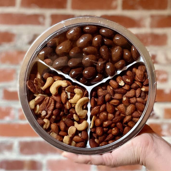 Salty & Sweet Nut Gift Tin for wholesale by Roberts Ferry Gourmet