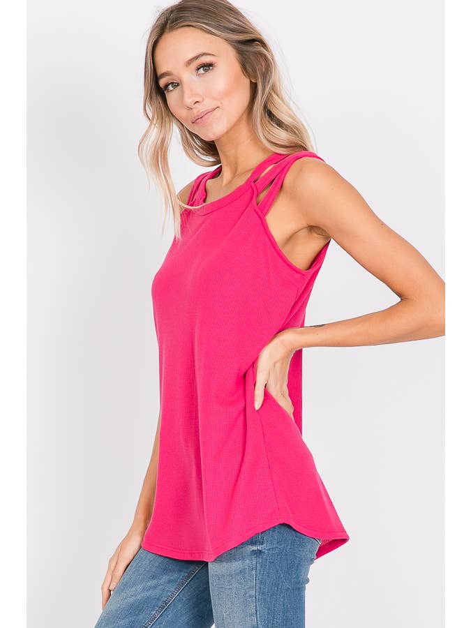 7th Ray - Venta al por mayor Camiseta sin mangas - Mujer - Top de Tirantes con Detalle de Correa en el Hombro de Punto Térmico T23955