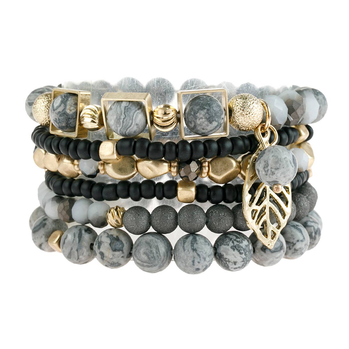 MYS Wholesale Inc - Wholesale Charm/Dangle Bracelet - Natural Stone Mixed Beads Leaf Charm Bracelet3