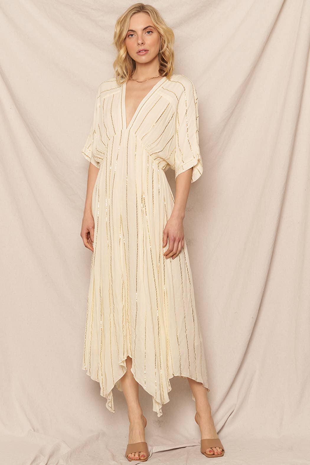 En Crème - Vente Robe – femme - Robe midi rayée à sequins6