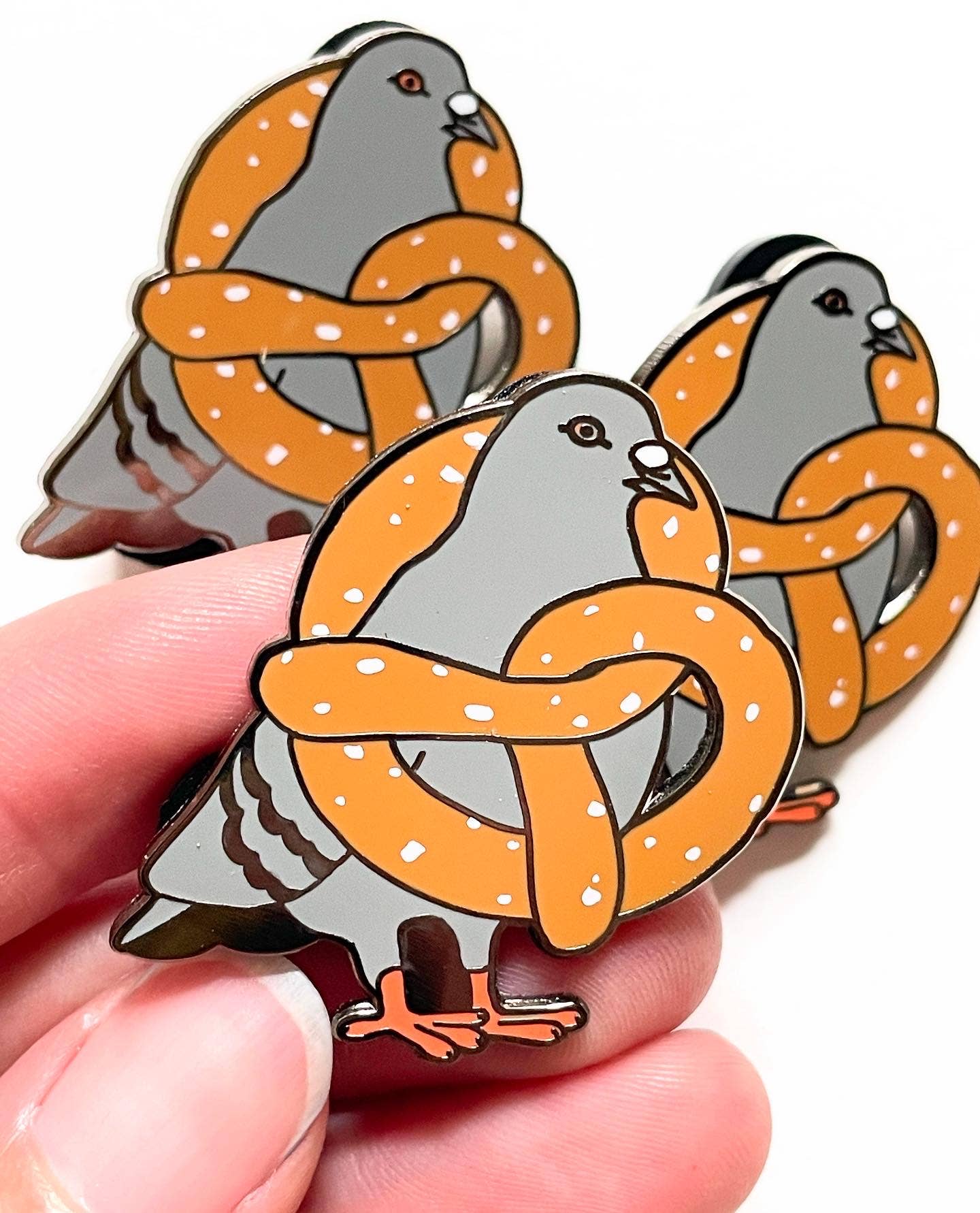 Diana Teeter Art - Wholesale Lapel Pin/Button - Pretzel Pigeon Enamel Pin  3