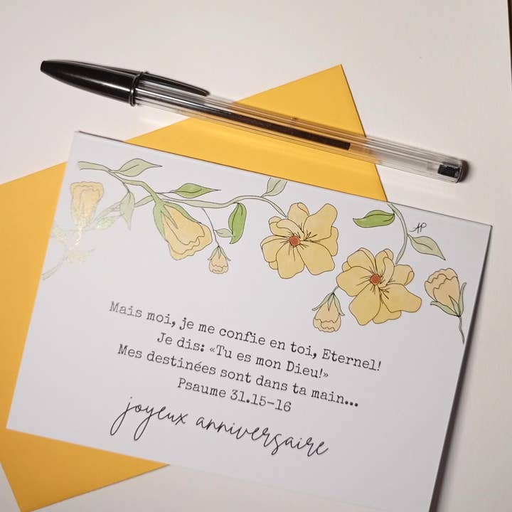 Yellow Flower Birthday Card with Bible Verse for wholesale by Little Red Fox Designs
