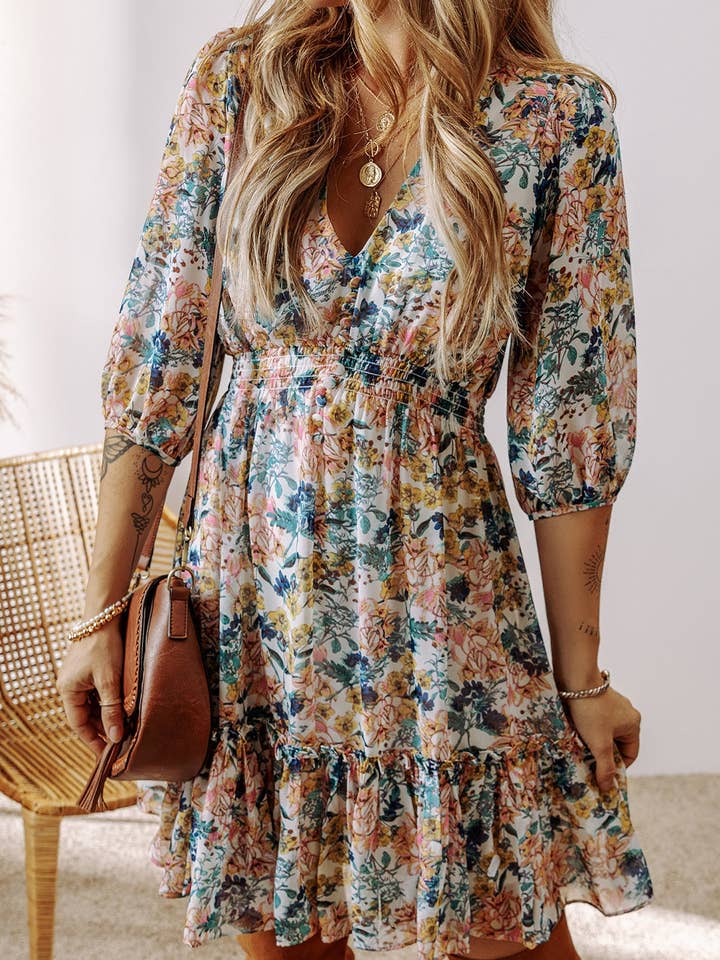 Floral Amira High Waist Ruffled Dress for wholesale on Faire2