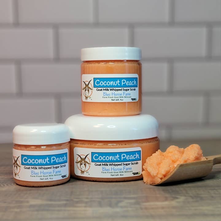 Gommage au sucre fouetté à la noix de coco et à la pêche pour la vente par Blue Heron Farm