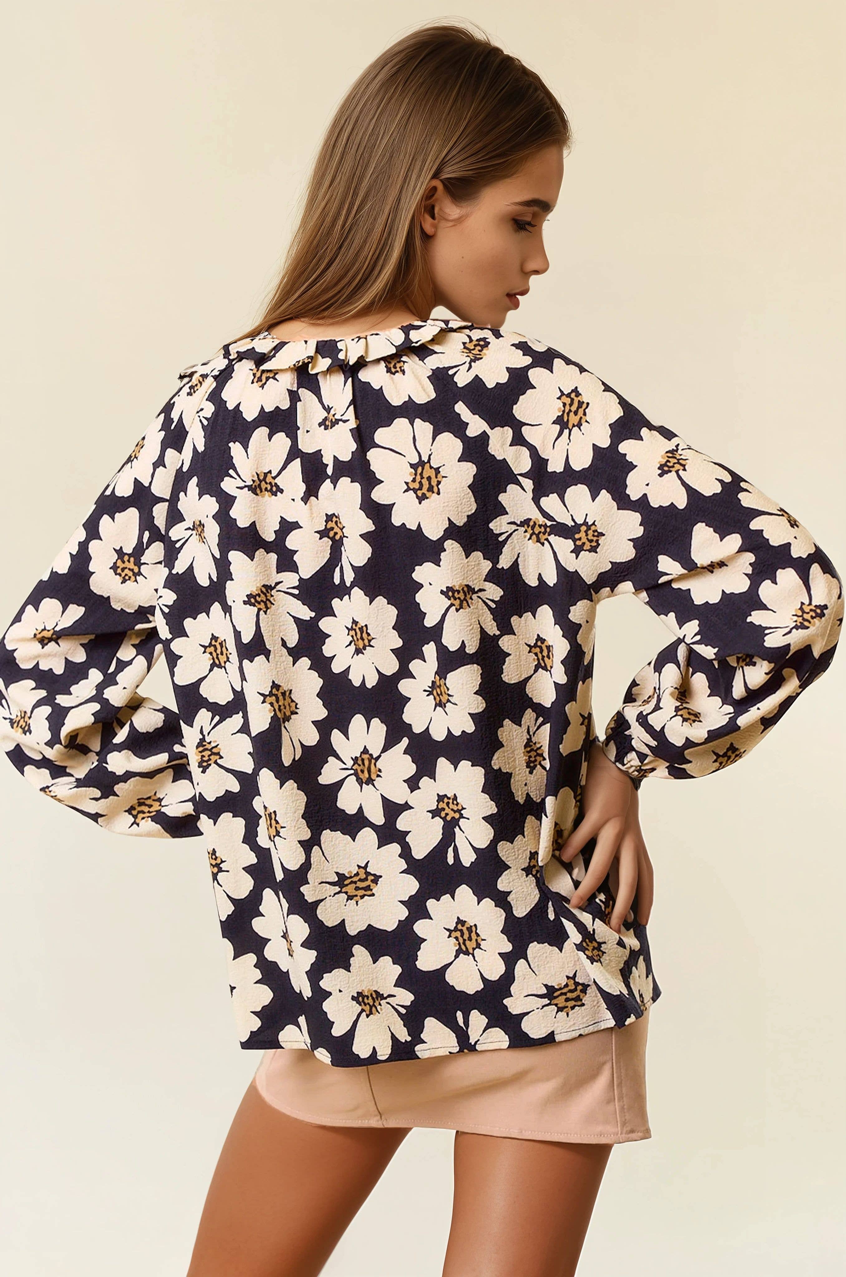 Doe and Rae - Vente Chemisier – femme - Blouse boutonnée à manches longues à imprimé floral - 44646T3