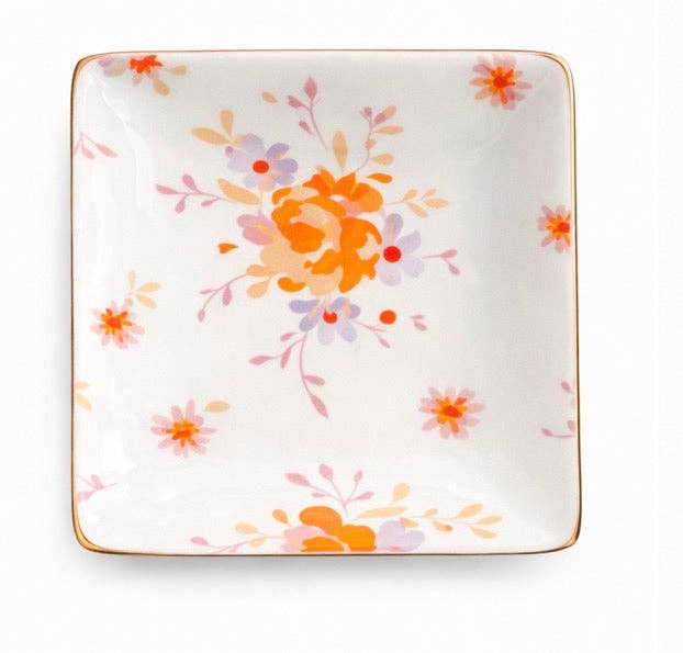 Beauty Stash - Wholesale Jewelry Dish - Ceramic Jewelry Trinket Tray with Gold Rim – 4” Square Catchall Dish10