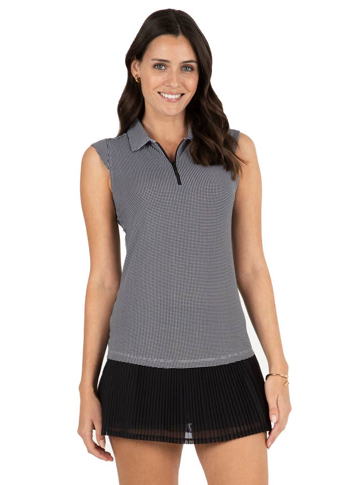 IBKÜL - Wholesale Polo - Women's - Mini Check Print Sleeveless Polo – 14754
