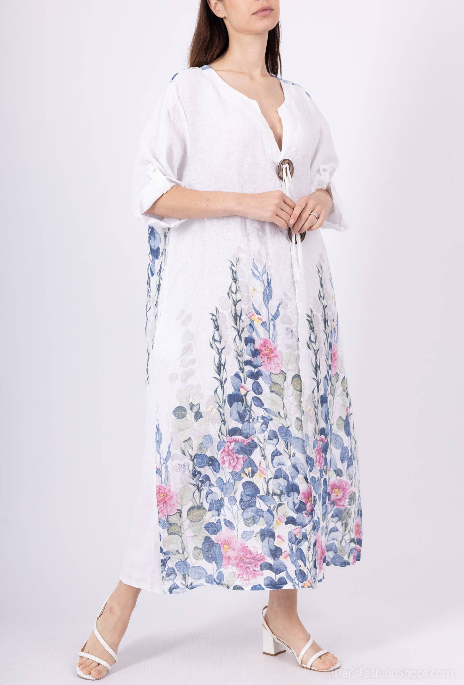 Shyloh - Vente Robe – femme - Robe en lin à imprimé fleuri et 2 boutons 1495517