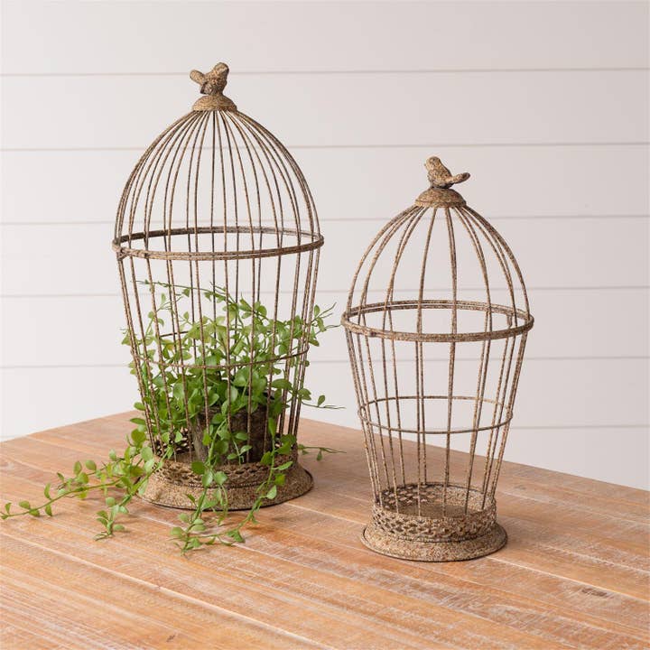 Audrey's Home & Gift - Wholesale Bird House - Rusty Metal Birdcages (Set Of 02)