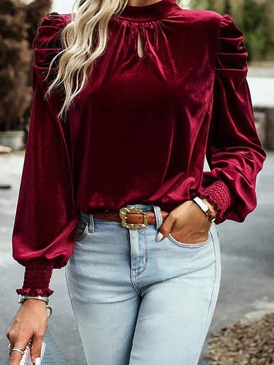 Fashion Combination - Wholesale Blouse - Women's - velvet puff long sleeve top2