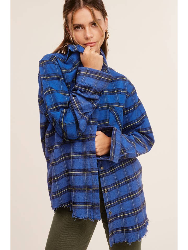 La Miel - Wholesale Buttoned-down shirt – Women's - SRT1329-Loose Fit Button Down Two-Tone Washed Plaid Shirts23