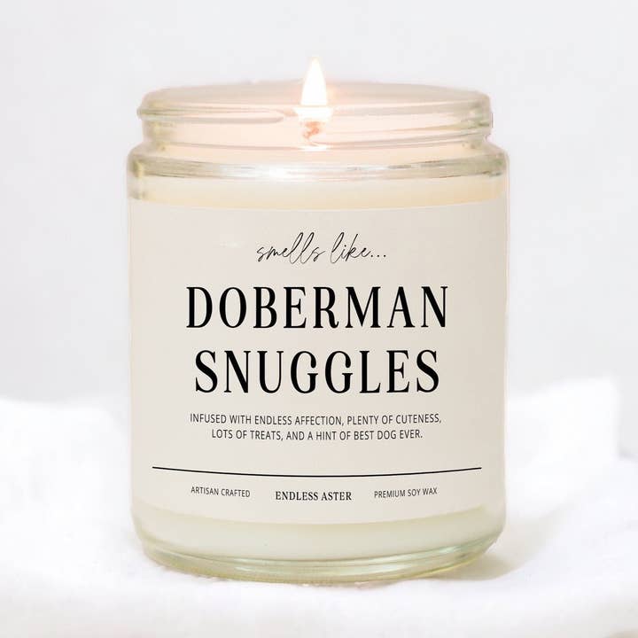 Doberman Snuggles - 8, 16 oz Soy Wax Jar Candle, Dog, Pet for wholesale by Endless Aster