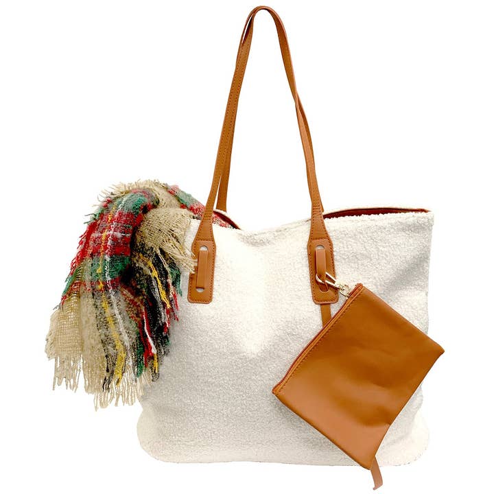 Think Medical Wholesale - Wholesale Tote Bag - Women's - Ladies Faux Ivory Sherpa Tote Bag