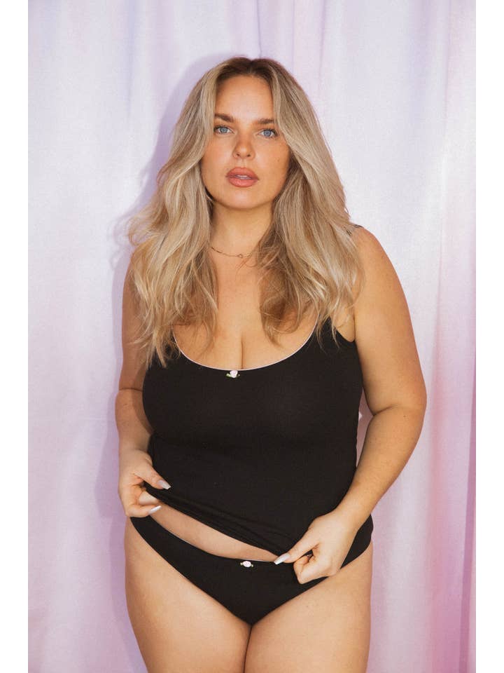 SCOOP BACK CAMI IN ONYX/BABY PINK for wholesale on Faire