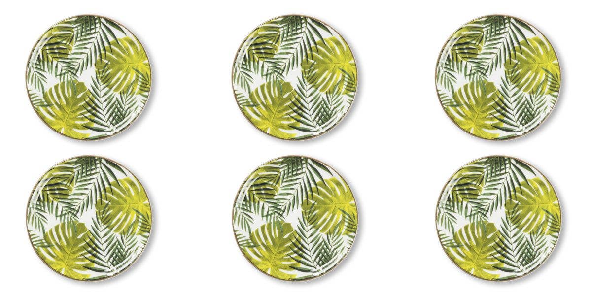 Green Set of 6 Pizza Plates Foliage 31 for wholesale on Faire1