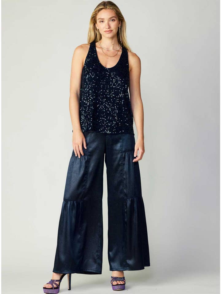 Sapphire Blue Sleeveless Round Neck Sequin Top for wholesale on Faire3