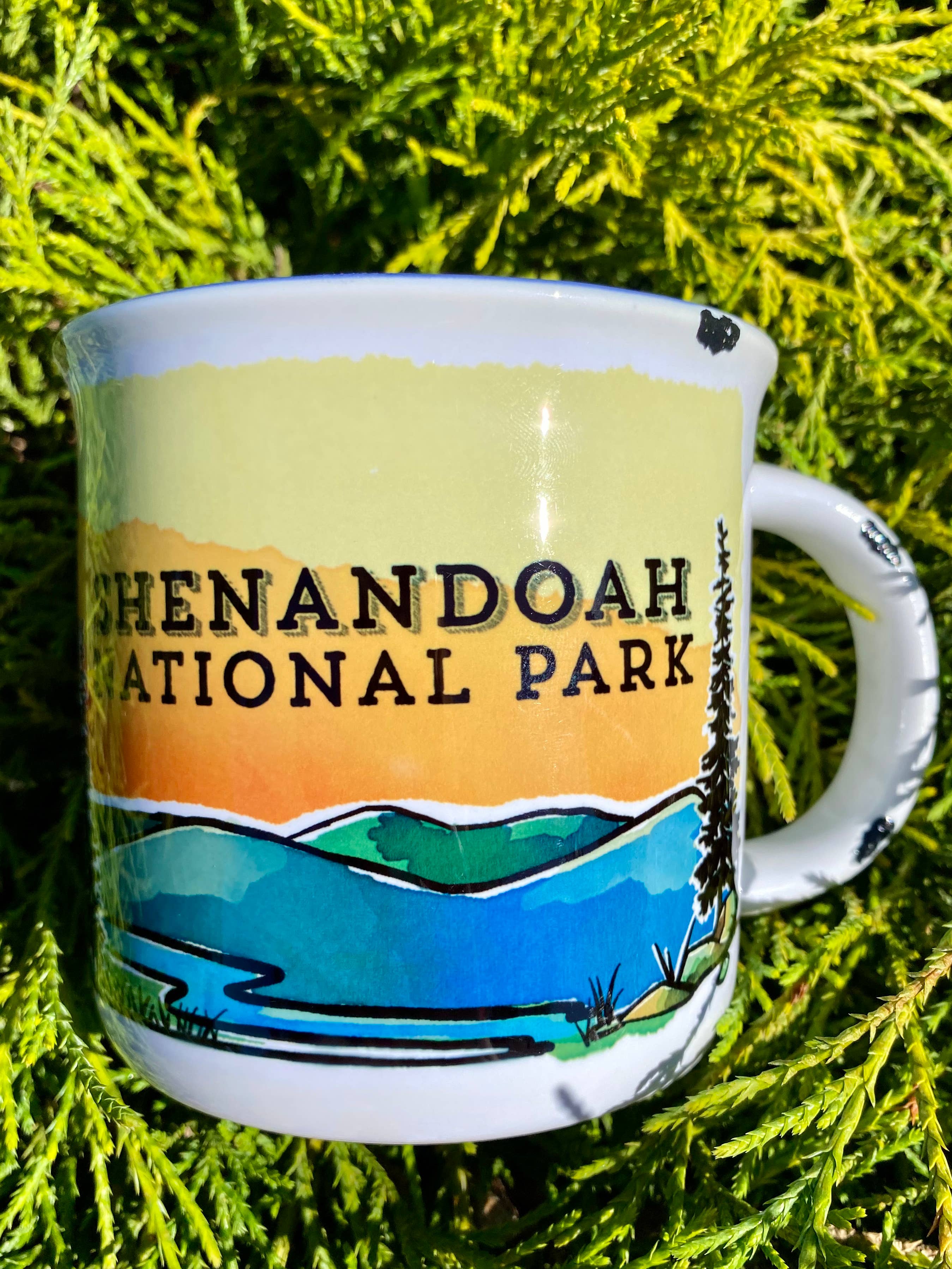 Sweetgum Studio - Wholesale Coffee Mug - Stoneware Distressed Mug with Blue Trim 14 oz.9