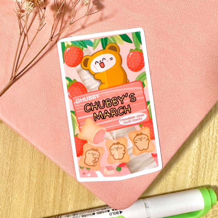 Chubby's March Strawberry Sticker for wholesale by Chubbythelittlecat