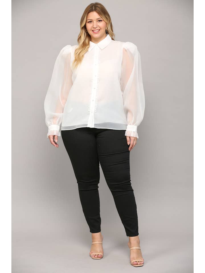 FATE – wholesale Buttoned-down shirt – Women's – FRILLED PLACKET PUFF SLV BLOUSE FT9959P5