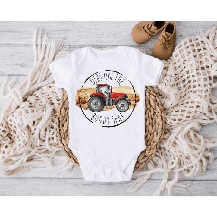 AvaryMaeInspirations - Wholesale Bodysuit (Non-Footed) - Baby - Dibs on the Buddy Seat Green, Red or Orange Tractor