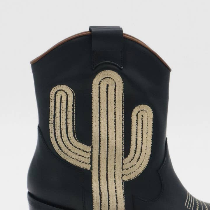 Oasis Western Cowboy Women's Booties in Black Leather for wholesale on Faire